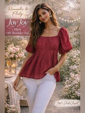 Joy Joy Red Puff Sleeve Babydoll Top – Size Small ❤️